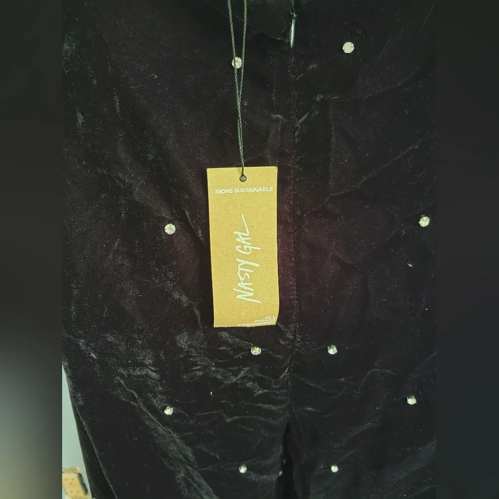 Nasty Gal velvet halterneck Jumpsuit Diamante Wide Leg  Size‎ 10 - Picture 7 of 9